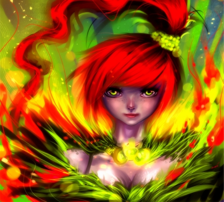 Fire Fairy - abstract, creative pre-made, paintings, digital art, weird things people wear, colors, drawings, fire fairy, colorful, fantasy, redhead, love four seasons, draw and paint