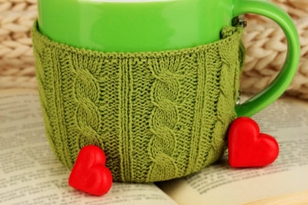 With Love - for you, heart, coffee, book, photography, splendor, with love, love, green, cup of coffee, hearts, cup