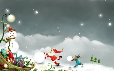 Happy Holiday - snowman, winter, snow, Santa, Christmas