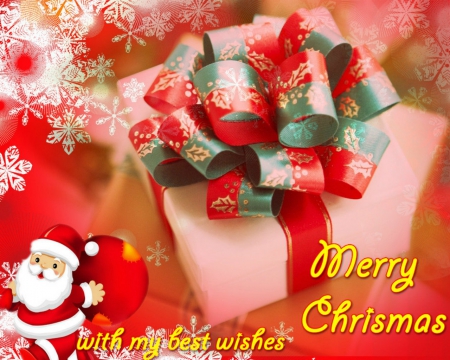 Merry Christmas - santa, gift, ribbon, christmas