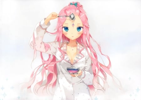 Luka Megurine - beauty, nice, female, tee, anime girl, pretty, game, cool, anime, pin hair, cute, luka megurine, sexy, blue eyes, pink hair, long hair, cg, vocaloid, beautiful, sweet, blush, awesome