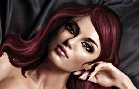 Katarina - katarina, black, fantasy, redhead, league of legends, woman, girl