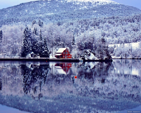 In the Mirror - Winter, Snow, Mirror, Nature