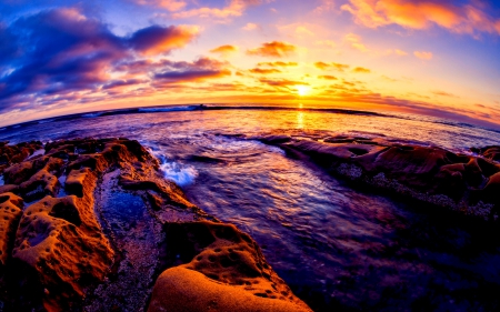 ROCKY SHORE at DUSK - nature, shore, sunset, rocky