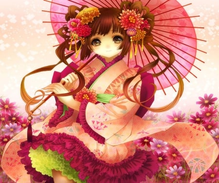 Cute Girl - oriental, girl, cute, orginal, kimono, pink