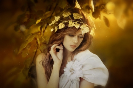 Gold - woman, beauty, wreath, gold