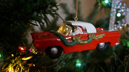 Cruising Santa - santa driving, Cruising Santa, christmas ornament, santa car