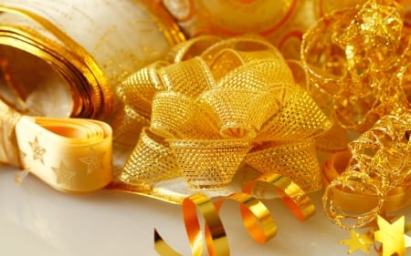 Golden Ribbons - bow, decorations, golden, yellow, ribbons, christmas