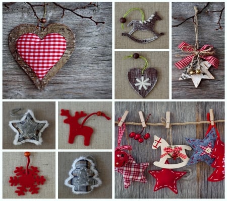 Christmas - horse, collage, stars, christmas, decoration, balls, bells, heart, tree