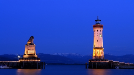 Lighthouse_Tower Clock - tower clocks, lighthouses, sea, scenic, ocean, mountains