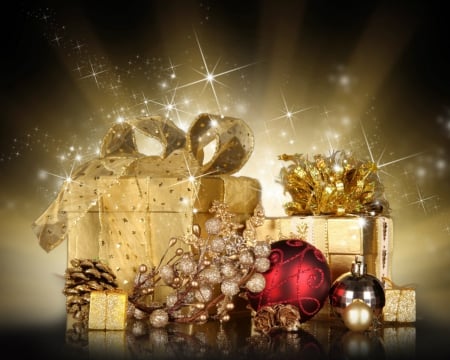 Christmas gifts - balls, gifts, sparks, christmas