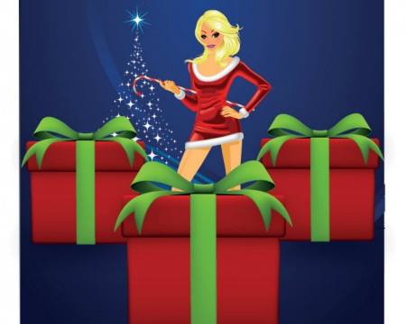 Christmas gift - santa girl, vector, gifts, christmas