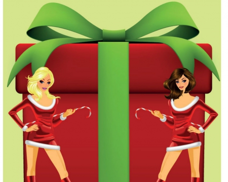 Merry Christmas - gift, vector, Christmas, Santa girl