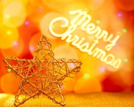 Merry Christmas - star, yellow, Christmas, art