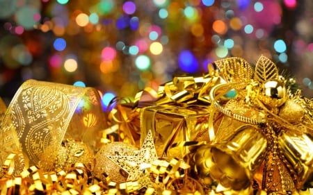 Christmas gift - gold, gift, bells, Christmas