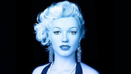 MARILYN Blue Reflet 3D - Actress, Black, Star, Cinema, Blue, Vintage, Photoshop, Beauty, Legend, Movie, Cartoon