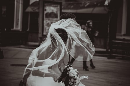 Wind - bride, wind, woman, model, flower