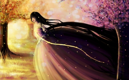 Art Fantasy - beauty, art fantasy, scenary, girl, petals, light