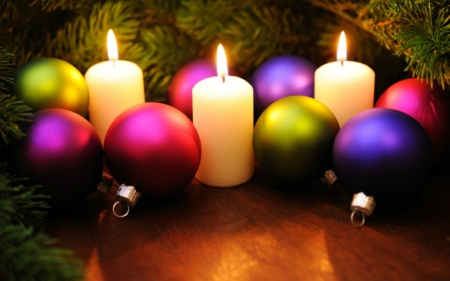 Christmas candles - balls, christmas, lighted, candles