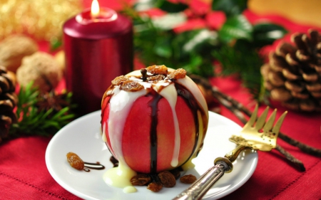 Christmas treats - cream, food, fork, Christmas, raisins