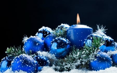 Christmas decor - candle, Christmas, blue, balls