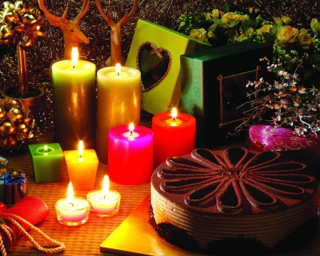 Christmas candles - christmas, candles, lighted, cake