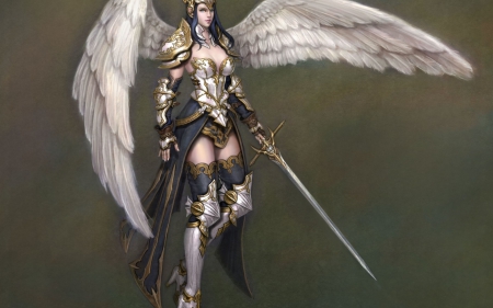 Angel - white, game, angel, wings, sword, fantasy, armor