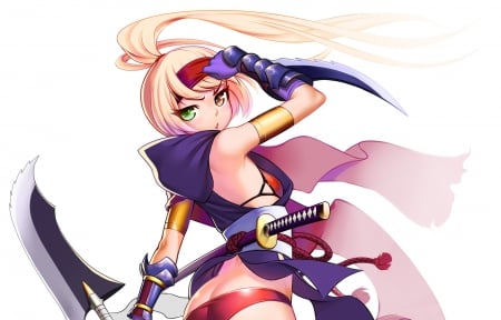 Sexy Warrior - woman, beauty, rude, ribbons, angry, art, pretty, katana, anime, sword, cute, lady, girl, warrior, long hair, lovely, red, blue, bikini, beautiful, pink, weapon, sweet, blonde