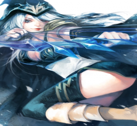 Archer - pretty, anime, blue, long hair, bikini, art, archer, beautiful, girl, cape, boot, beauty, lovely, sweet, arrow, black, white, lady, woman, arch, cute, sexy