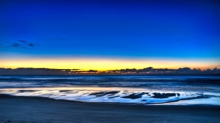 beautiful beach at twilight - beach, twilight, sea, cluds