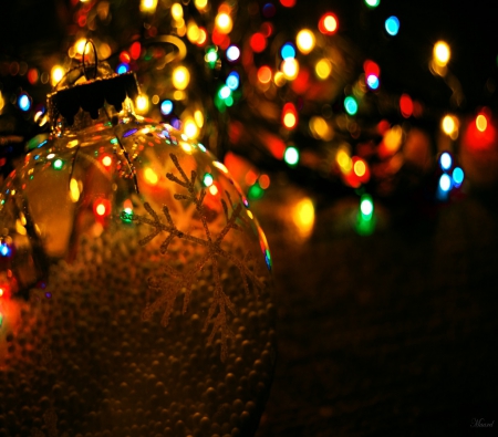 Happy New Year - night, ornament, tree lights, beautiful