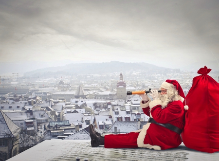 Santa claus - magic, beautiful, city, photo, christmas, colorful, santa, roof, red, claus, color