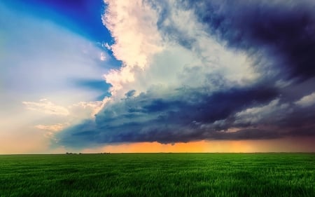 storm clouds over green fields - sky, fields, clouds, green