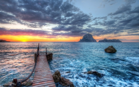 Road to the ocean - clouds, sunset, road, ocean, sky