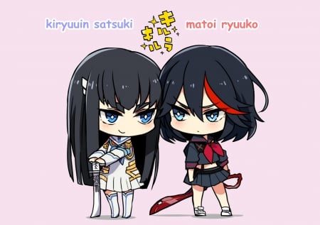 ryuko VS satsuki - kill la kill anime, short hair, cute girls, pretty girls, sword, long hair