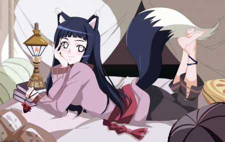 cute fox girl hinata - moe, animal ears, naruto shippuden, fox girl, pretty girl, hinata hyuuga, cute girl