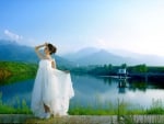 *** Beauty in a white dress on the lake ***