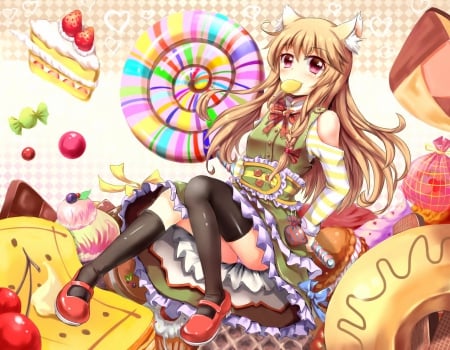 sweet master candie - sweets, lolipop, blond girl, pretty girl, long hair, anime girl, candies, cute girl