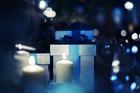 Silver & Blue Christmas!â™¥ - silver, presents, blue, candles, magical, warmth, christmas, lights