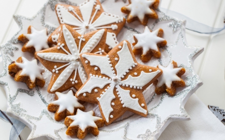 Biscuits For Christmas ★ - holy, food, beauty, snow flake, stars, sweet, joy, christmas, white, Dessert