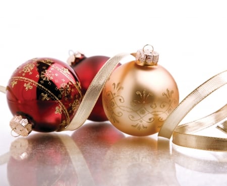 Bright Decorations!â™¡â™¡â™¡ - globes, red, ribbon, golden, baubles