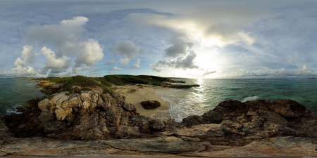 beautiful view of a rocky peninsula beach - view, beach, sea, grass, peninsula, rocks