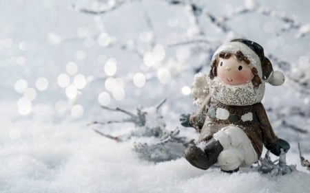 The elf in the winter - silver color, winter, beauty, elf, snow, season