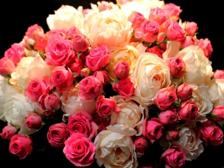 PRETTY ROSES - roses, white, bouquet, pink