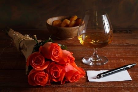 Letter - rose, wine, pen, Leter