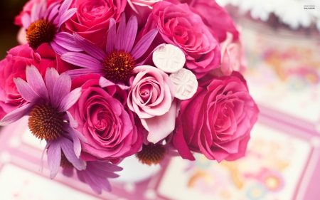 Pink Bouquet - beauty, pink roses, roses, bouquet, still life, vase