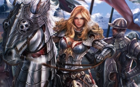 Fantasy girl - horse, game, blonde, battle, girl, fighter, fantasy, armor, woman