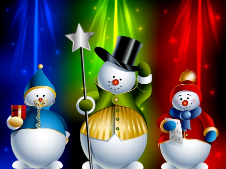 Cute snowmen - hats, snow, stars, holiday, friends, nice, smiling, snowmen, winter, beautiful, photoshop, lovely, sweet, christmas, colorful, lights, new year, cute