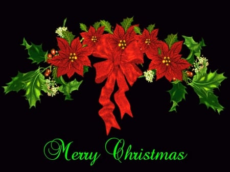 Poinsettia Christmas - red, green, poinsettia, holly, Christmas