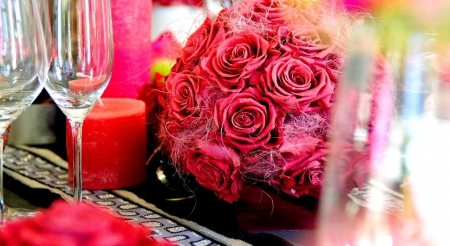 * Bouquet of roses * - candle, roses, romantic, bouquet, flowers